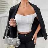 Fishbone waist cinched strapless camisole vest corset one shoulder short sleeved top for women - V.I.P Digital Presence
