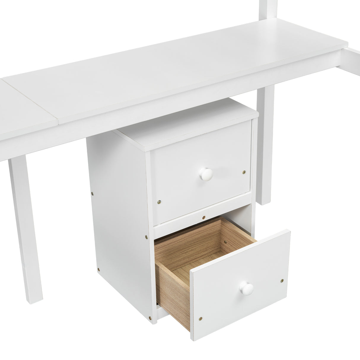 Twin Loft Wood Bed with Under-bed, Built-in Desk, a Storage Cabinet of 2 Drawers, Guardrails, Ladder,White - V.I.P Digital Presence