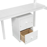 Twin Loft Wood Bed with Under-bed, Built-in Desk, a Storage Cabinet of 2 Drawers, Guardrails, Ladder,White - V.I.P Digital Presence