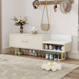 Modern Shoe Storage Bench with Hidden Storage and Upholstered Cushions for Bedside, Living Room and Entryway ((Antique White) - V.I.P Digital Presence