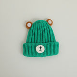 Gorro de punto cálido para niños de otoño e invierno, bonito gorro de lana de color caramelo con forma de oso, gorro cálido coreano para bebés, para hombres y mujeres, tendencia