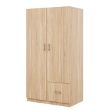 Wooden Wardrobe with Double Doors, Armoire with Hanging Rod, 5 Fixed Shelves, One Storage Drawer,Natural - V.I.P Digital Presence