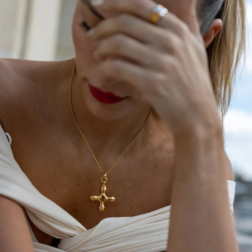 Gold-Plated Stainless Steel Cross Shape Pendant Necklace - V.I.P Digital Presence