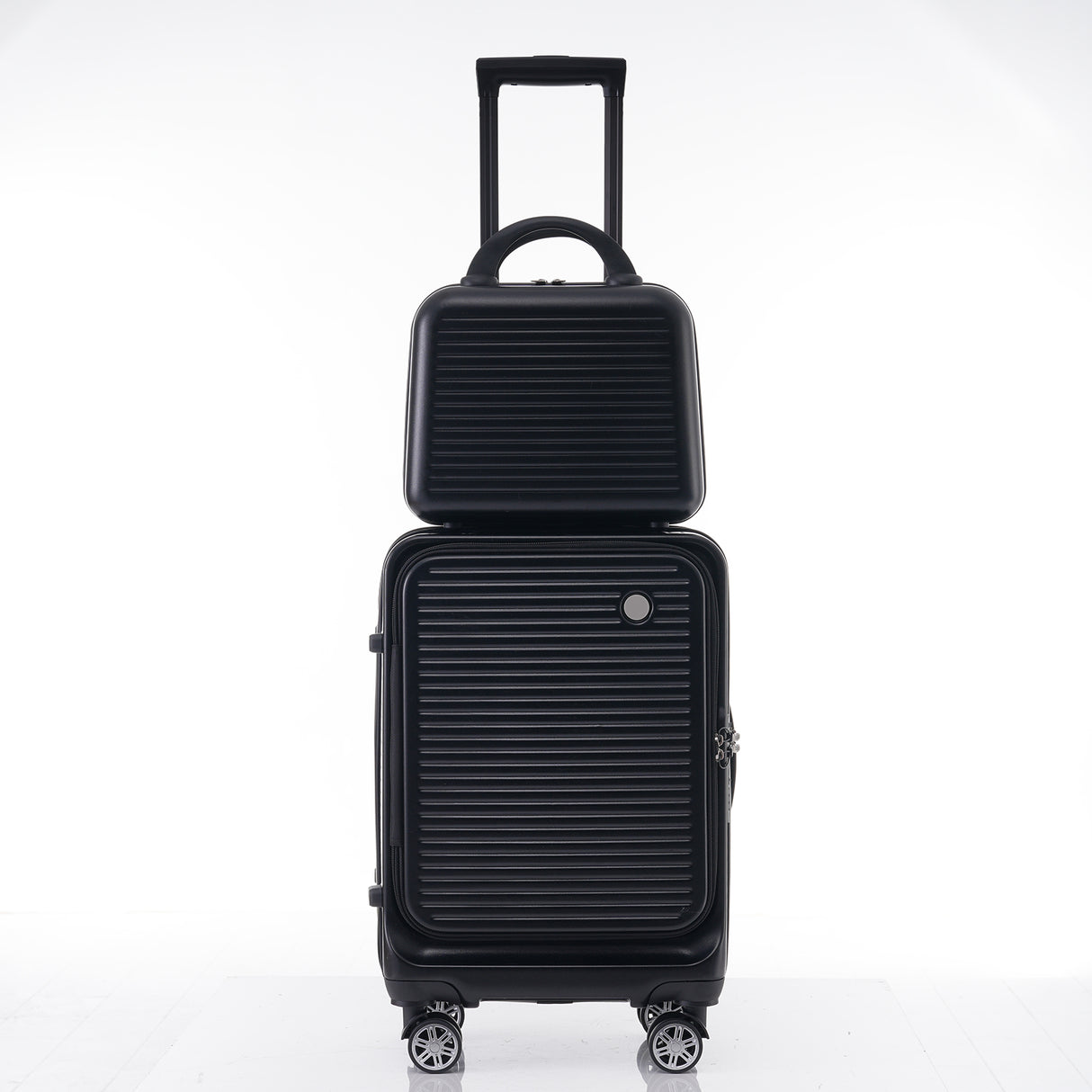 Carry-on Luggage 20 Inch Front Open Luggage Lightweight Suitcase with Front Pocket and USB Port, 1 Portable Carrying Case Black