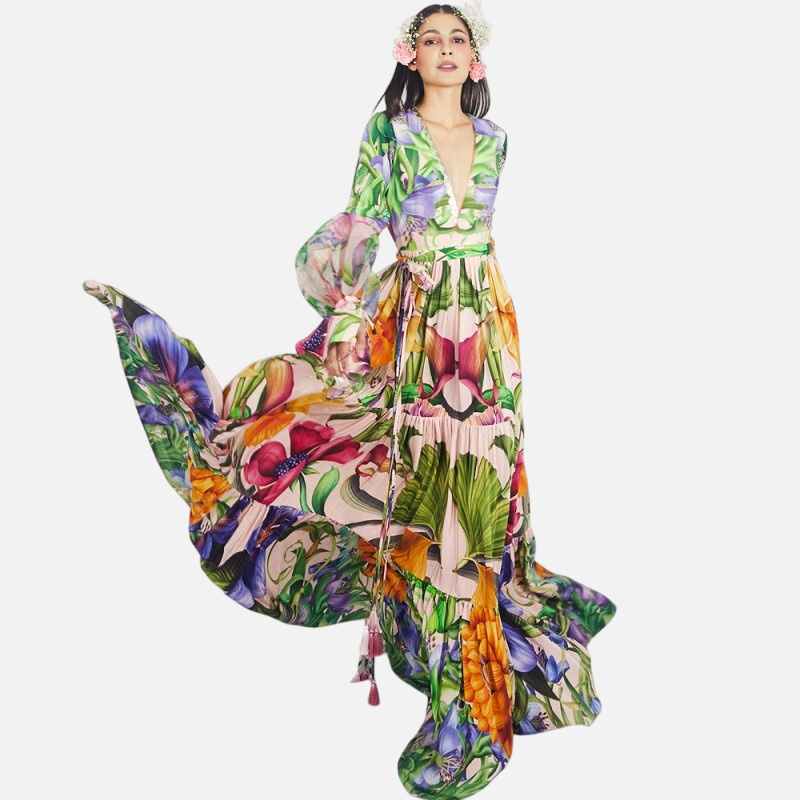 V-neck one-piece swimsuit for women bubble long sleeved sunscreen printed swimsuit - V.I.P Digital Presence