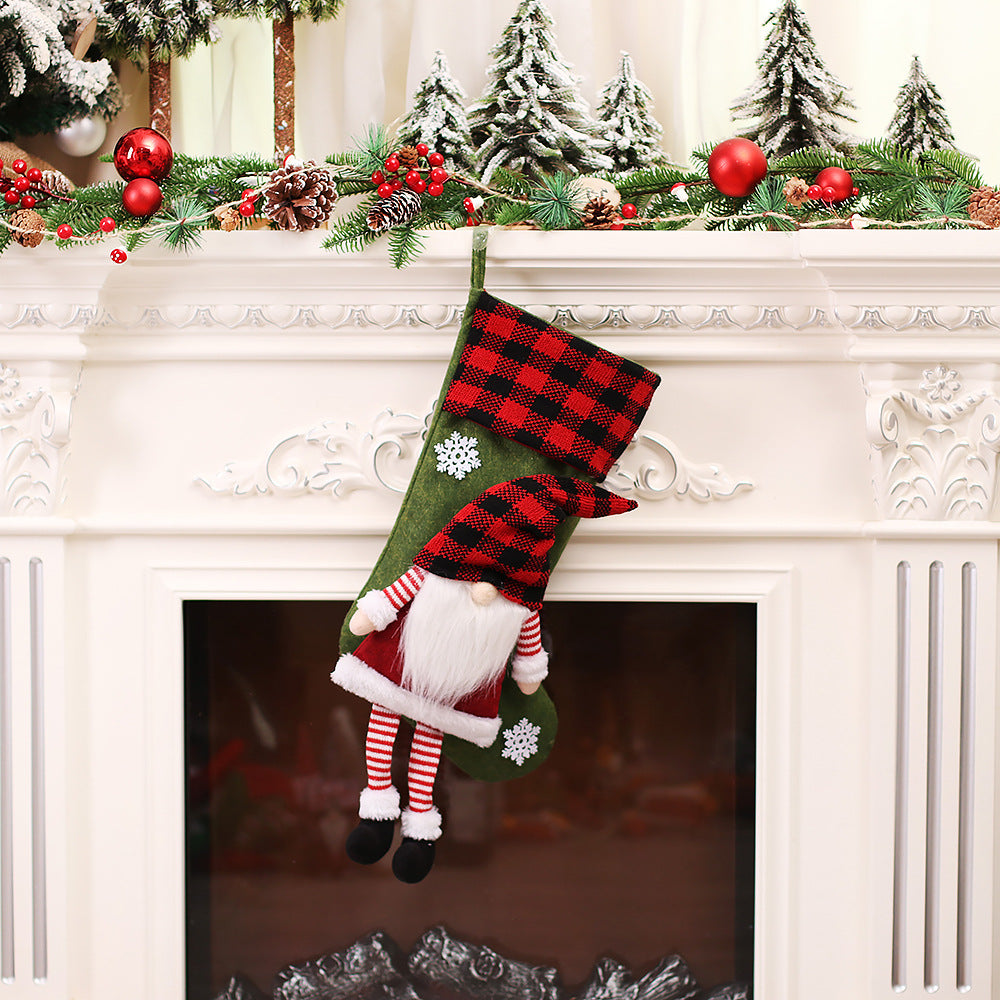 Christmas Day Decoration Red Black White Grid Faceless Forester Christmas Socks Dwarf Hanging Doll Candy Gift Bag - V.I.P Digital Presence