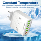 Cargador de teléfono móvil estándar coreano de carga rápida de 65 W, cargador de viaje con cabezal de carga rápida multipuerto de 6 USB 