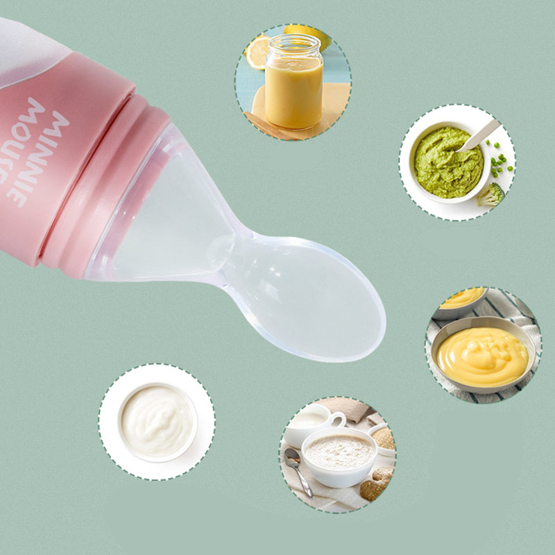 Cuchara para pasta de arroz Disney Baby, biberón de leche de silicona suave, suplemento alimenticio para bebés, cuchara para apretar, cuchara para alimentar fideos de arroz