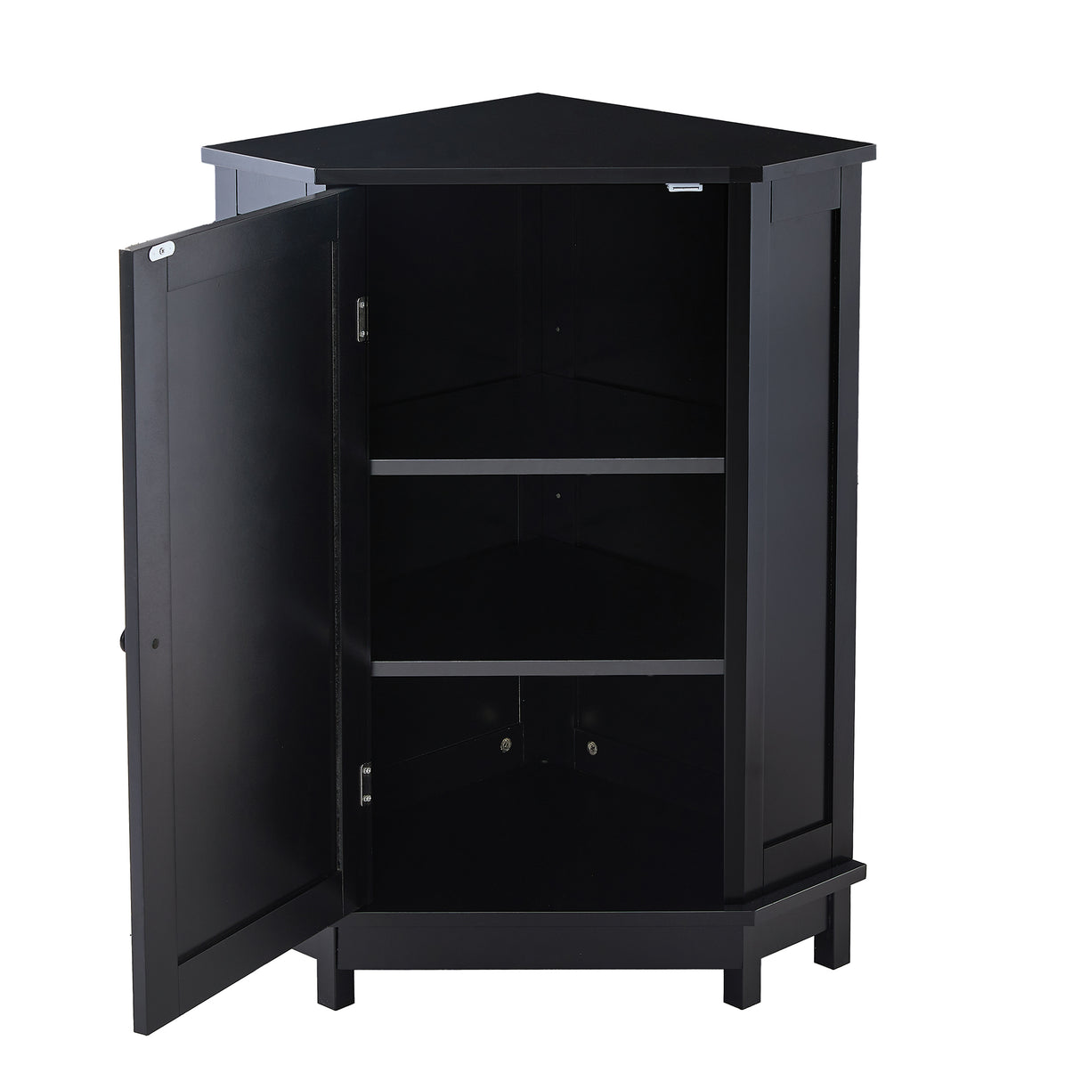 Black Bathroom Cabinet Triangle Corner Storage Cabinet with Adjustable Shelf Modern Style MDF Board - V.I.P Digital Presence