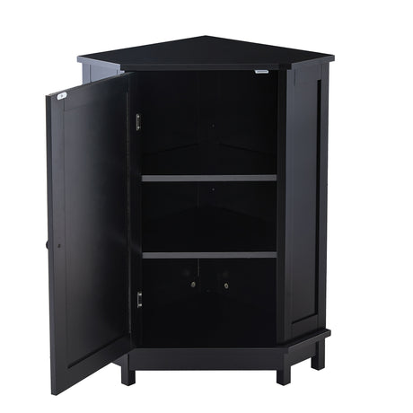 Black Bathroom Cabinet Triangle Corner Storage Cabinet with Adjustable Shelf Modern Style MDF Board - V.I.P Digital Presence