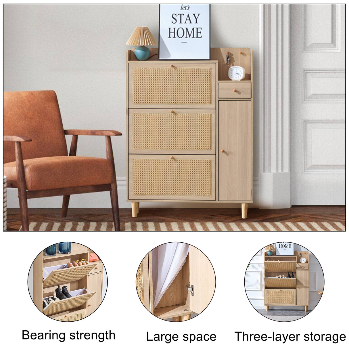 Modern minimalist storage cabinet MDF bed top cabinet Japanese rattan shoe cabinet, small home furniture - V.I.P Digital Presence