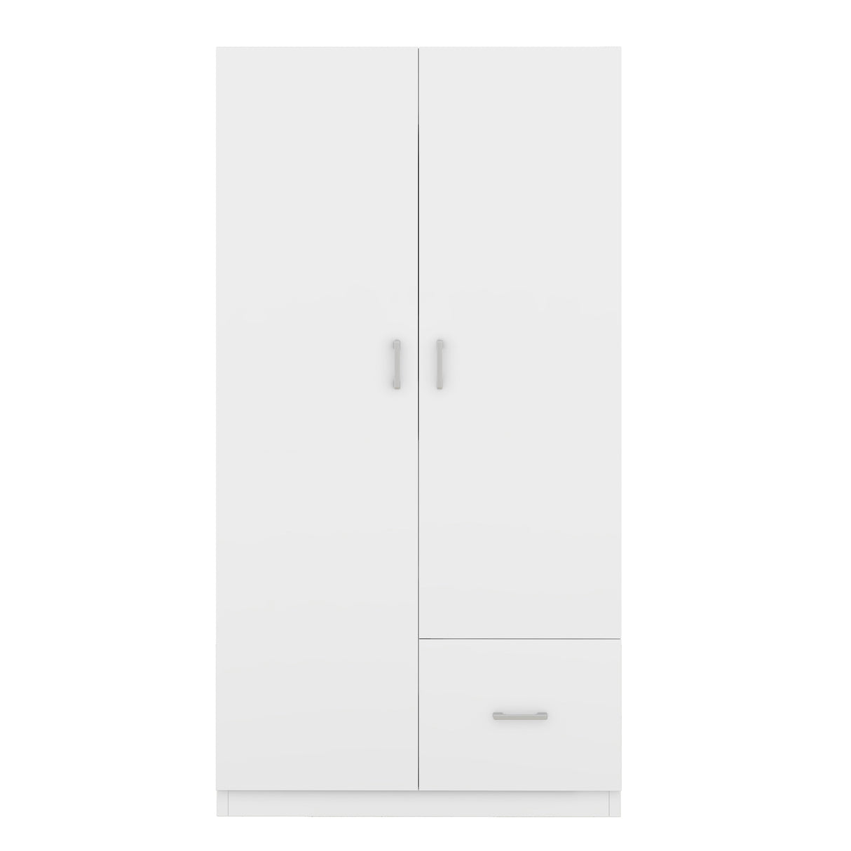 Wooden Wardrobe with Double Doors, Armoire with Hanging Rod, 5 Fixed Shelves, One Storage Drawer,White - V.I.P Digital Presence
