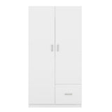 Wooden Wardrobe with Double Doors, Armoire with Hanging Rod, 5 Fixed Shelves, One Storage Drawer,White - V.I.P Digital Presence