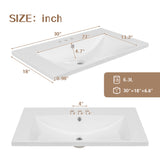 30" Single Bathroom Vanity Top with White Basin  3-Faucet Holes  Ceramic White - V.I.P Digital Presence