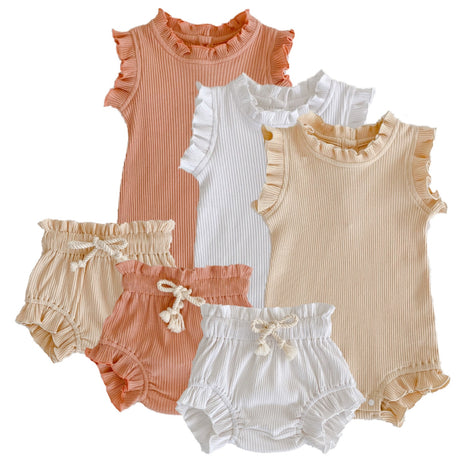 Baby Pit Thread Crawling Clothes Spring/Summer Wooden Ear Edge Girls' Harper+Drawstring Big PP Pants Set - V.I.P Digital Presence