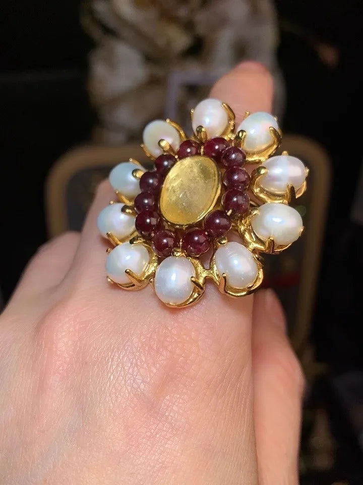 Vintage Natural Baroque Pearl Open Rings Crystal Stone Brass Metal Ring for Women Jewelry Luxury High Quality New Gifts France - V.I.P Digital Presence