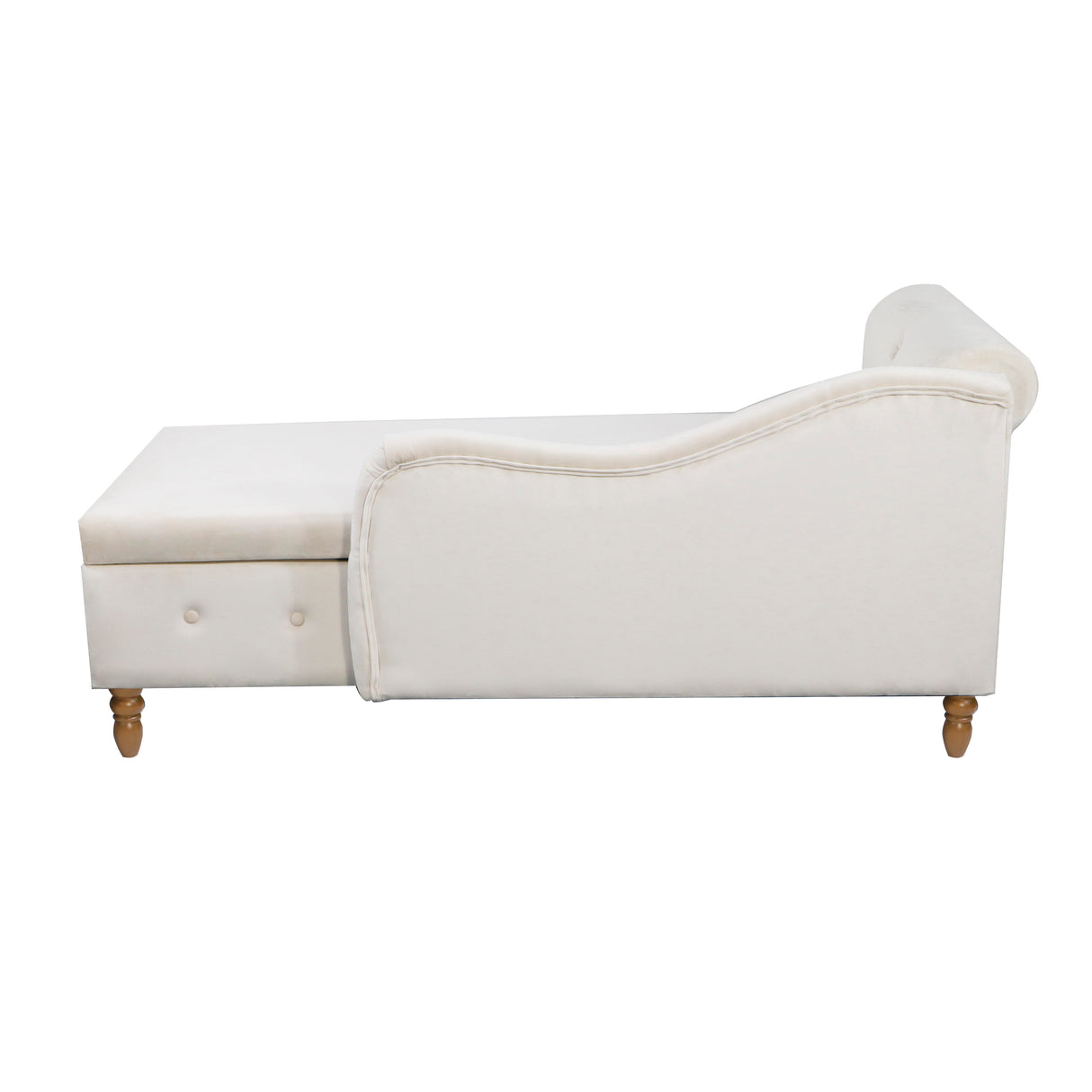 Beige Chaise Lounge Indoor Velvet Lounge Chair for Bedroom with Storage & Pillow Modern Upholstered Rolled Arm Chase Lounge - V.I.P Digital Presence