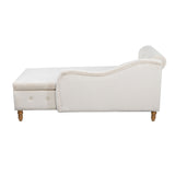 Beige Chaise Lounge Indoor Velvet Lounge Chair for Bedroom with Storage & Pillow Modern Upholstered Rolled Arm Chase Lounge - V.I.P Digital Presence