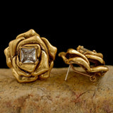 Brass Gold Color Metal Rose Flower Stud Earrings Geometry Zircon Shiny for Women Girls Jewelry Gifts Europe and America - V.I.P Digital Presence