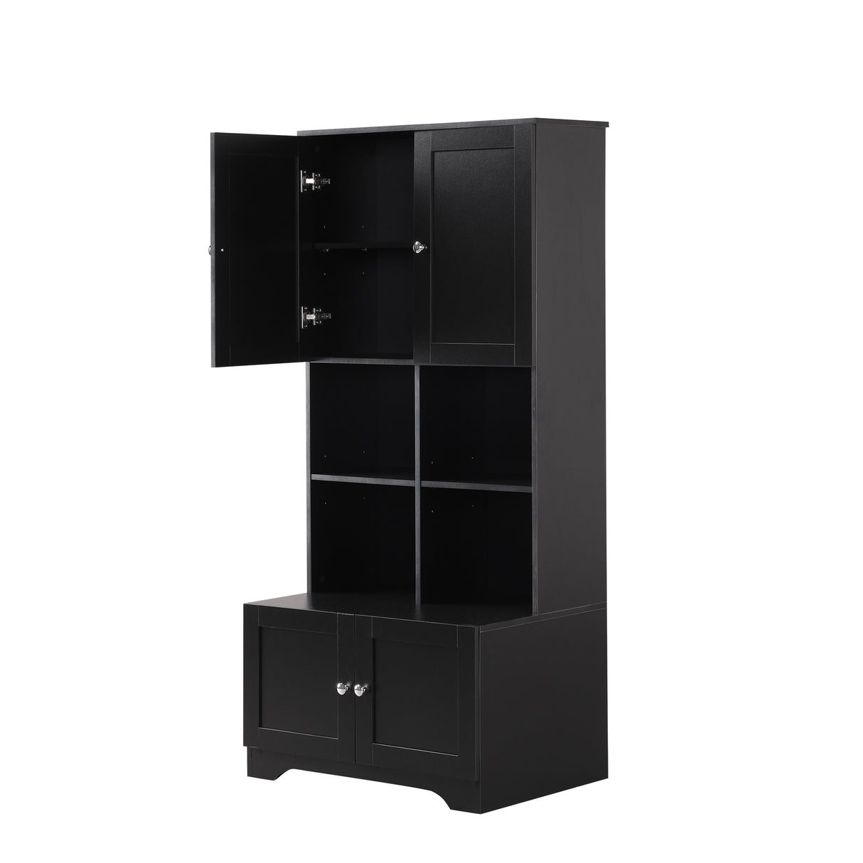 Bathroom storage cabinet, 4-door independent cabinet, adjustable shelf, open multi-layer shelf, black - V.I.P Digital Presence