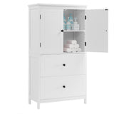 Bathroom Storage Cabinet, Cabinet with Two Doors and Drawers, Adjustable Shelf, MDF Board, White - V.I.P Digital Presence