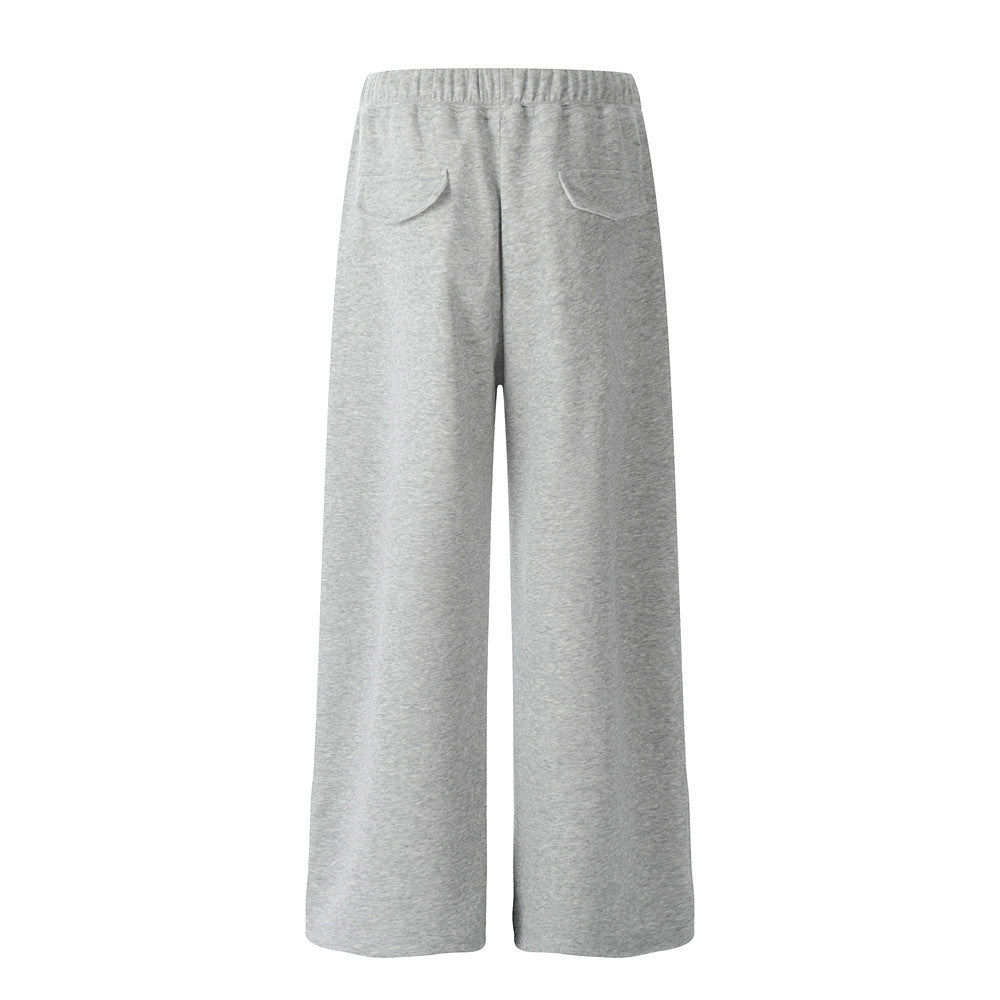 Street Trend Loose Straight Leg Long Pants Men's Sports Sweatpants Solid Color Versatile Casual Ankle Drawstring Trousers - V.I.P Digital Presence