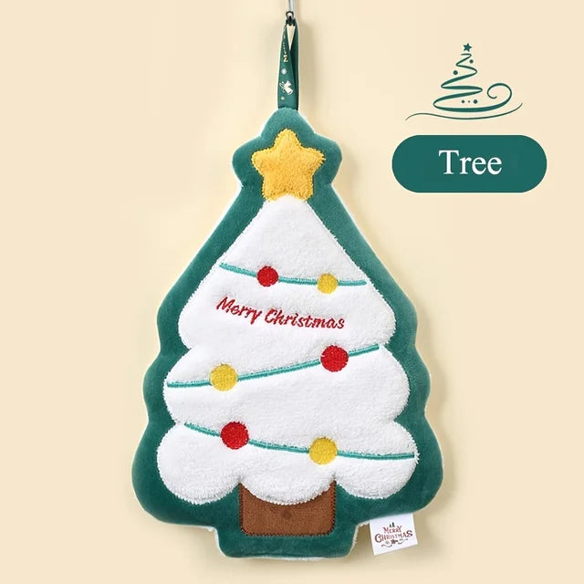 Christmas hand towel hanging style, new thickened coral fleece absorbent quick drying cloth, kitchen embroidery hand towel - V.I.P Digital Presence