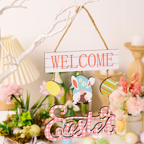 Easter decoration supplies Easter grid letter wooden pendant cartoon Easter egg rabbit pendant - V.I.P Digital Presence