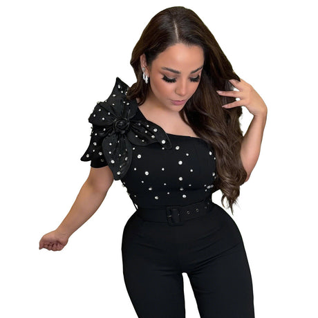 Sleeveless One-Piece Pants - European and American Style Off-the-Shoulder Short Sleeve Slim Fit - V.I.P Digital Presence
