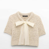 Fashionable transparent stiff yarn bow decoration knitted jacket - V.I.P Digital Presence