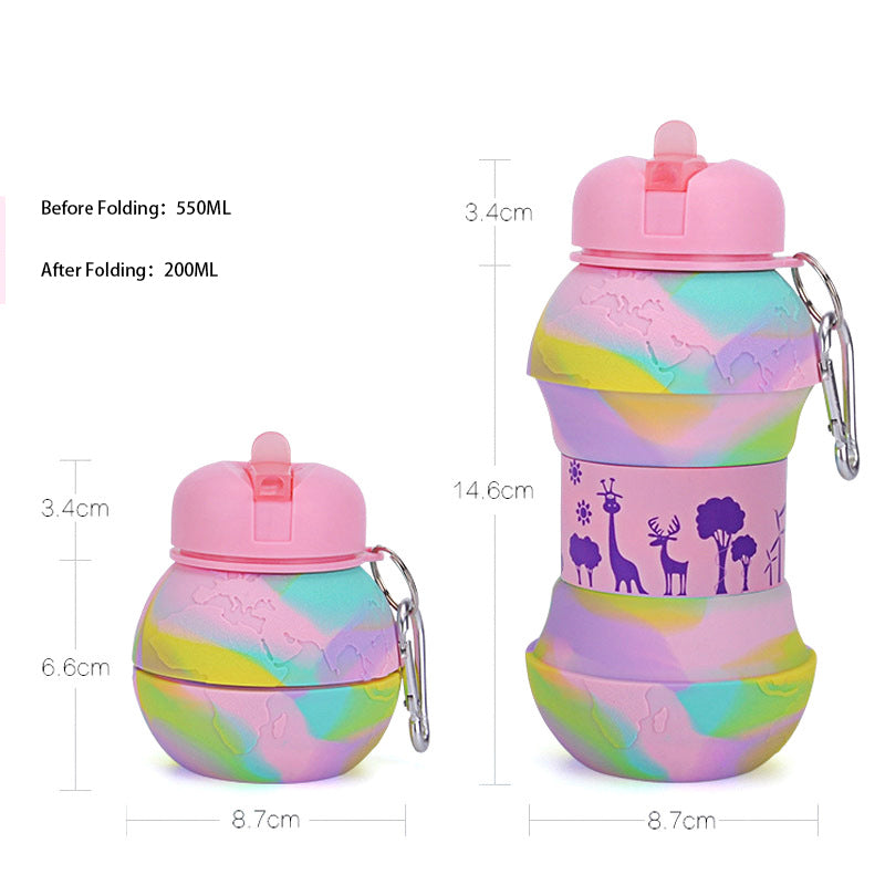 Earth Silicone Bottle Water Cup Portable Drop-proof Leak-proof Silicone Water Cup Silicone Telescopic Folding Cup Outdoor Sports Water Bottle