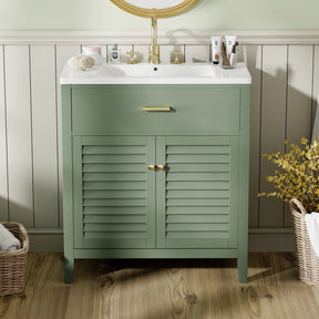 30-Inch Bathroom Vanity with Ceramic Sink Combination, Ample Storage - Features 1 Pullout and Multifunctional Shelf Dividers - V.I.P Digital Presence