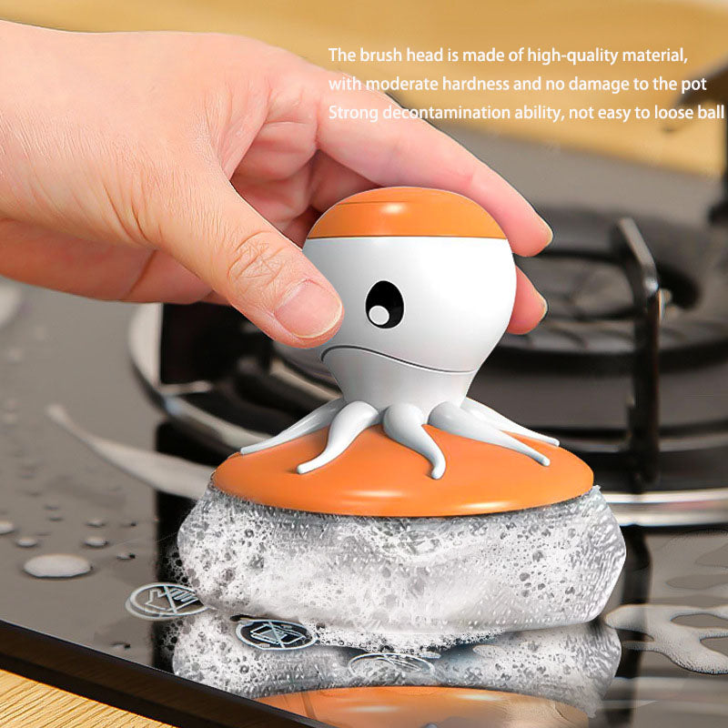 Kitchen Household Detergent Washing Pot Brush Pot Non-Stick Oil Automatic Press Liquid-Filled Steel Wire Ball Dishwashing Brush - V.I.P Digital Presence