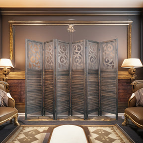 6 wooden partitions, 6FT carved wooden partitions, partition walls, wooden carved folding privacy screens, foldable brown color - V.I.P Digital Presence