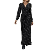 Lace V-neck Bow Print Long Sleeve Dress - V.I.P Digital Presence
