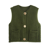 Street Fashion Crochet Hollow Vest Solid Color Versatile Round Neck Jacket - V.I.P Digital Presence