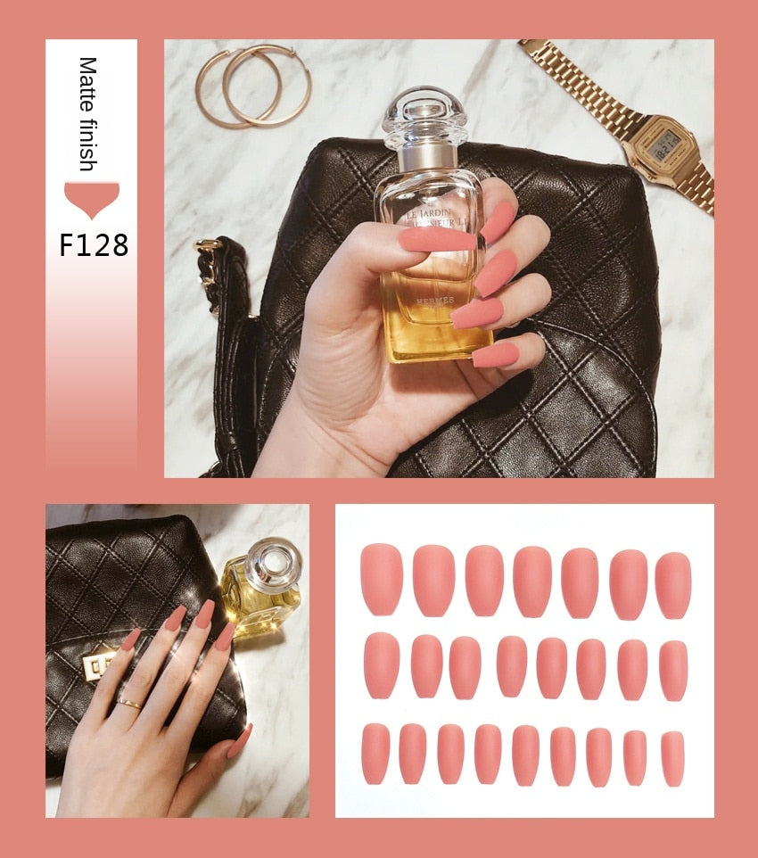 Nail Art Fake Nails Stiletto Tips Clear Press on Long False with Glue Coffin Stick Display Full Cover Artificial Designs Matte - V.I.P Digital Presence