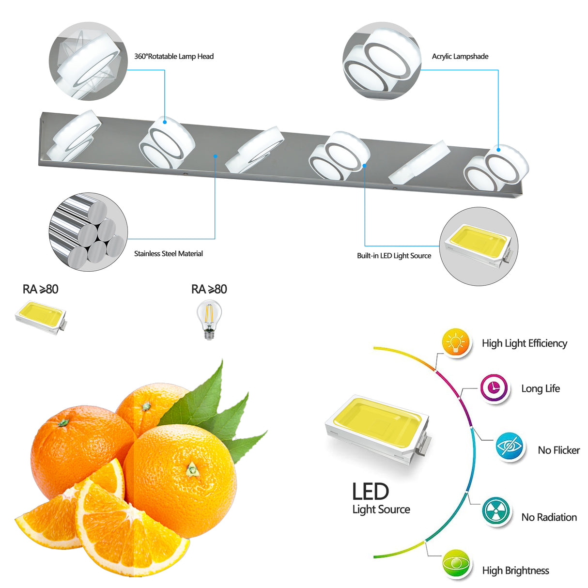 LED Modern Chrome 6-Light Vanity Lights Fixtures Over Mirror Bath Wall Lighting - V.I.P Digital Presence