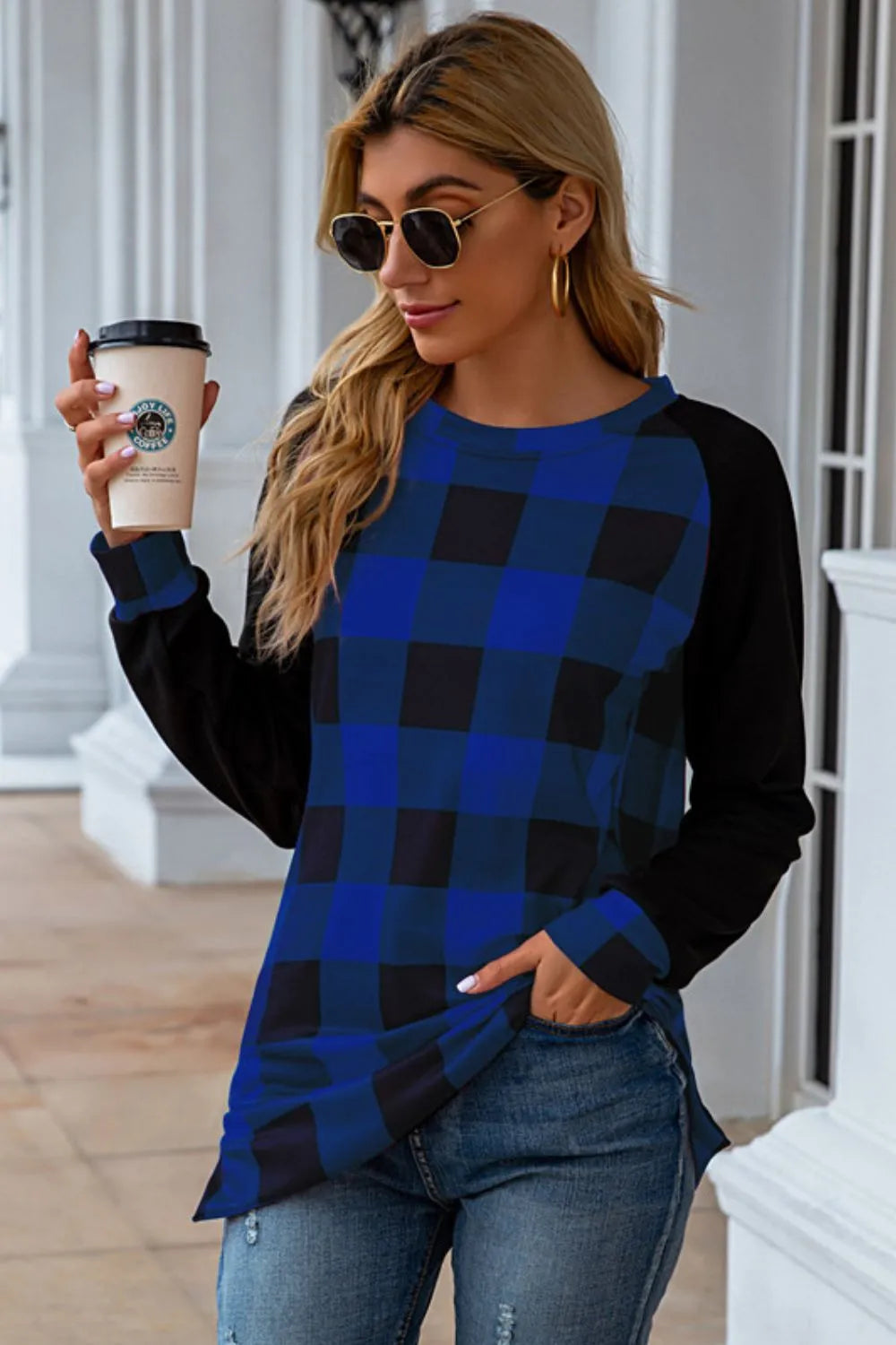 Plaid Round Neck Long Sleeve T-Shirt - V.I.P Digital Presence