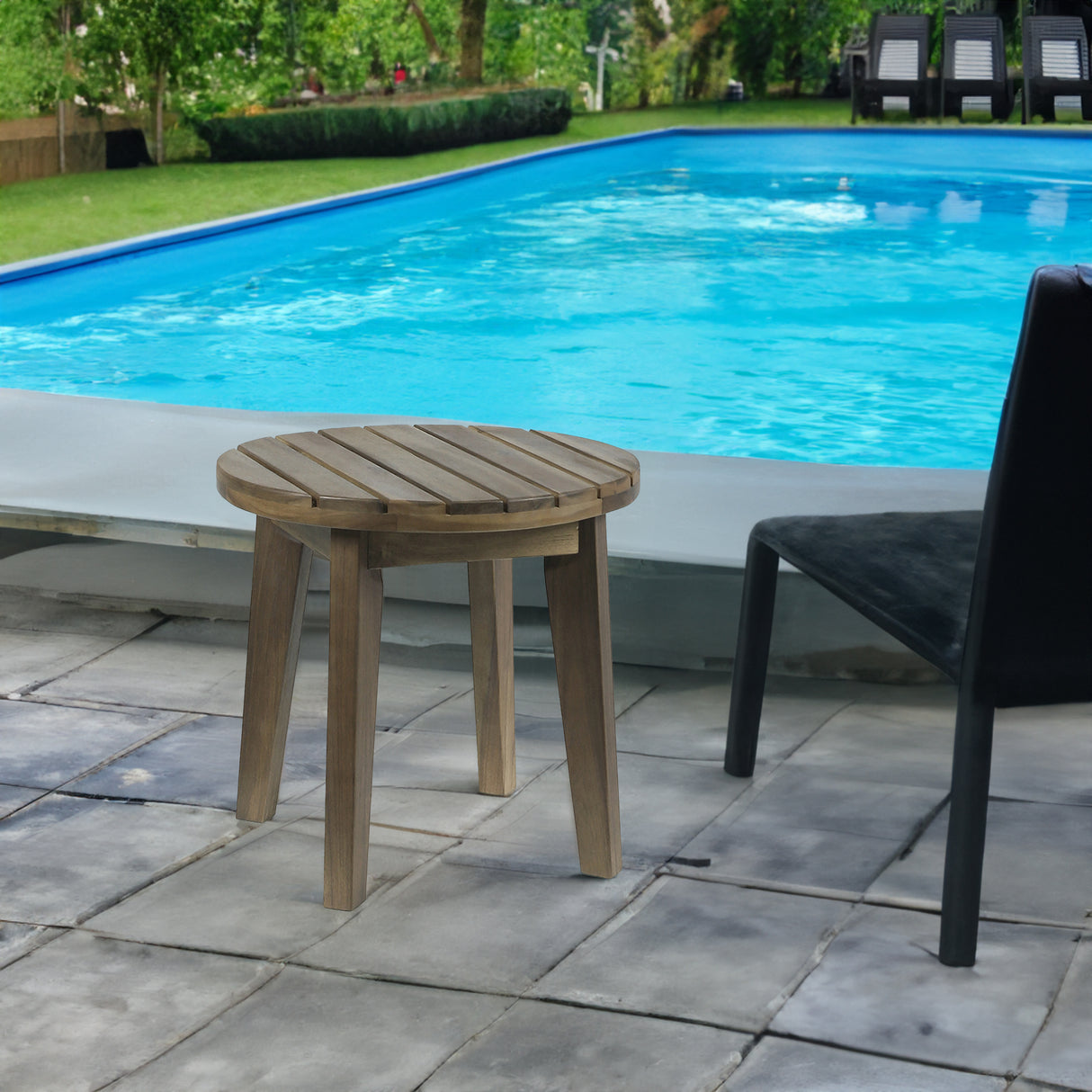 Outdoor 16" Acacia Wood Side Table, Gray Finish - V.I.P Digital Presence