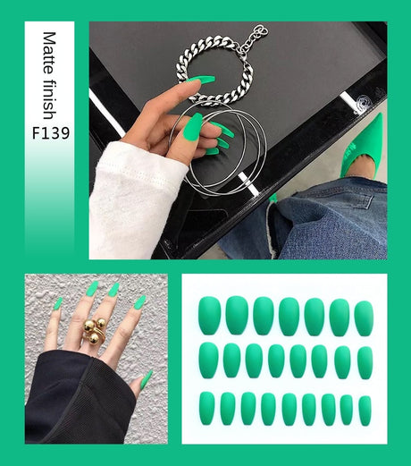 Nail Art Fake Nails Stiletto Tips Clear Press on Long False with Glue Coffin Stick Display Full Cover Artificial Designs Matte - V.I.P Digital Presence