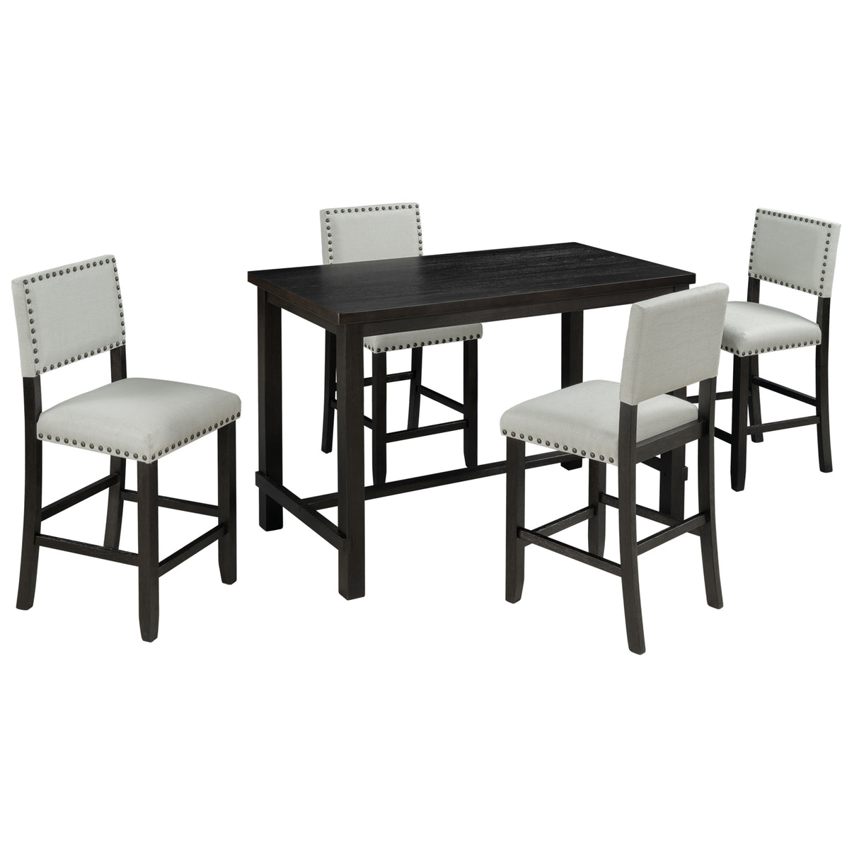 TREXM 5-Piece Counter Height Dining Set, Classic Elegant Table and 4 Chairs in Espresso and Beige - V.I.P Digital Presence