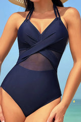 Crisscross Halter Neck One-Piece Swimwear - V.I.P Digital Presence