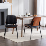 2-piece retro linen chair set with curved wooden backrest, cushioned seat, adjustable metal legs, (Black PU) - V.I.P Digital Presence