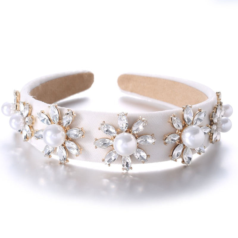 Retro Baroque Large Pearl Flower Set with Colorful Diamonds Fashion Hair Hoop - V.I.P Digital Presence