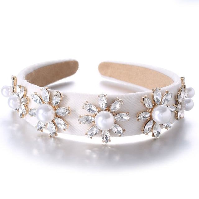 Retro Baroque Large Pearl Flower Set with Colorful Diamonds Fashion Hair Hoop - V.I.P Digital Presence