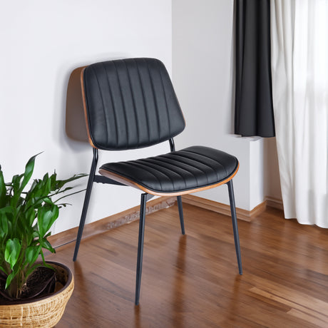 2-piece retro linen chair set with curved wooden backrest, cushioned seat, adjustable metal legs, (Black PU) - V.I.P Digital Presence