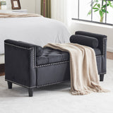 Storage Bench, 44.5-Inch Queen Velvet Button Bedside Bench, Entryway Living Room with Armrests, Nailhead Trim  Black - V.I.P Digital Presence