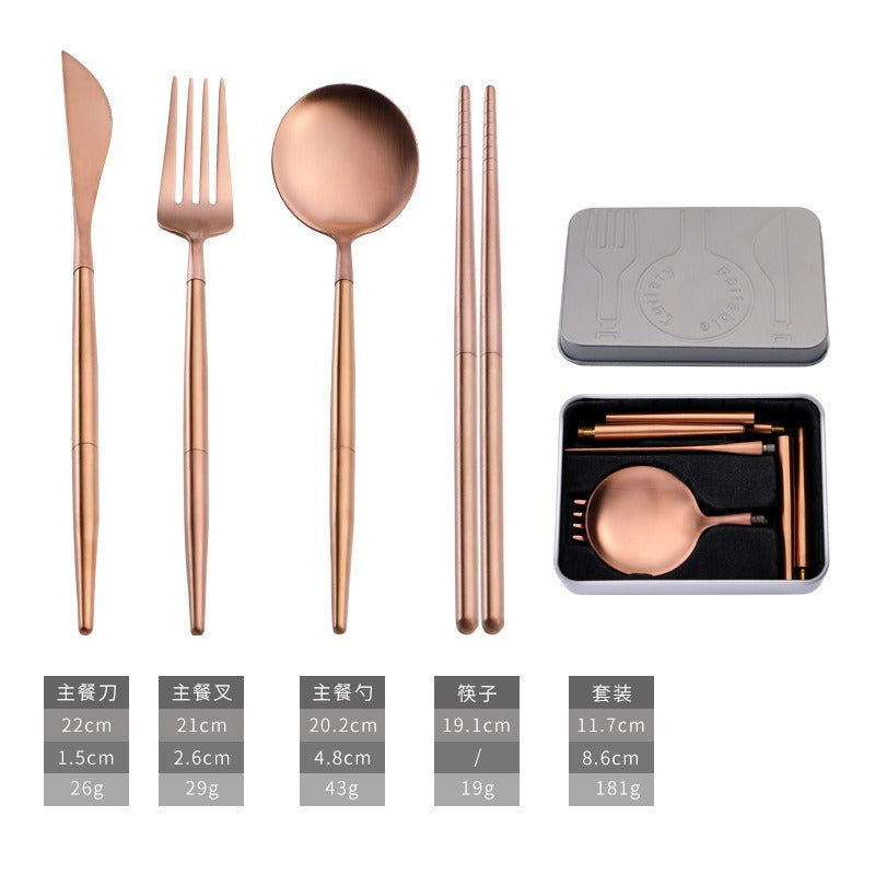 304 stainless steel portable tableware steak knife fork spoon chopsticks detachable folding tableware set - V.I.P Digital Presence