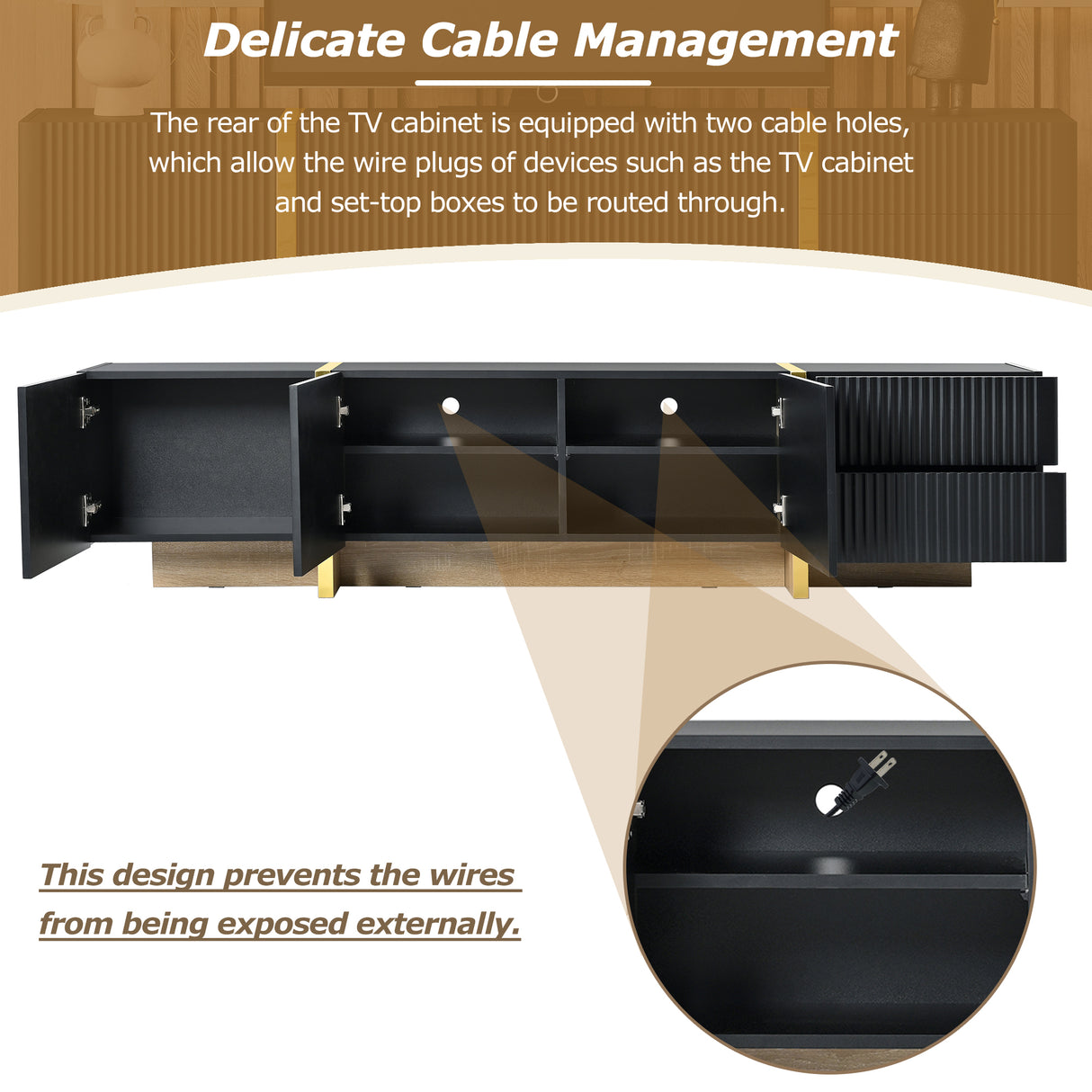 Luxury Fluted TV Stand for TVs Up to 80'', Modern Entertainment Center with Storage Cabinets & Drawers Black - V.I.P Digital Presence